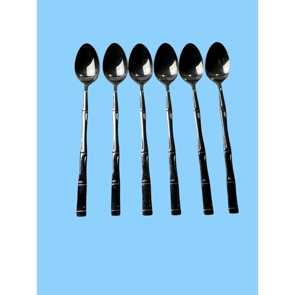 Set Of 6 Stainless Steel Spoons W/Bamboo Design From Japan Elegant Sophisticated - Picture 1 of 11